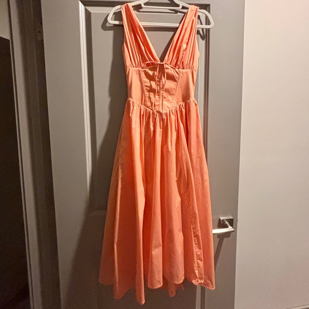 House of CB Emmelina Midi Dress NWOT Coral Papaya Punch XS Plus Cup